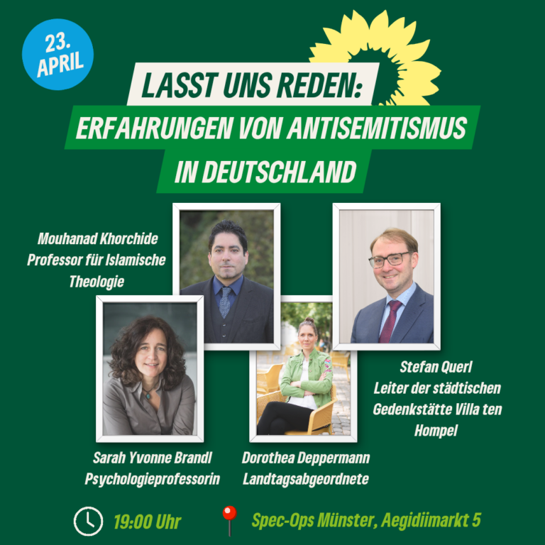 Veranstaltungsankündigung mit den Namen und Bildern der Teilnehmenden